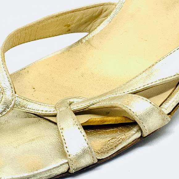 Jimmy Choo: Metallic Gold Lame & Leather, Sandals/ - Picture 4 of 16